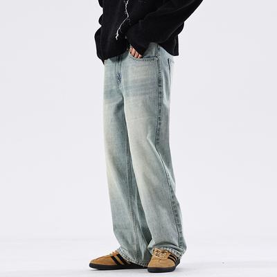 New Spring and Summer Wash Loose Straight Jeans Couple Trousers