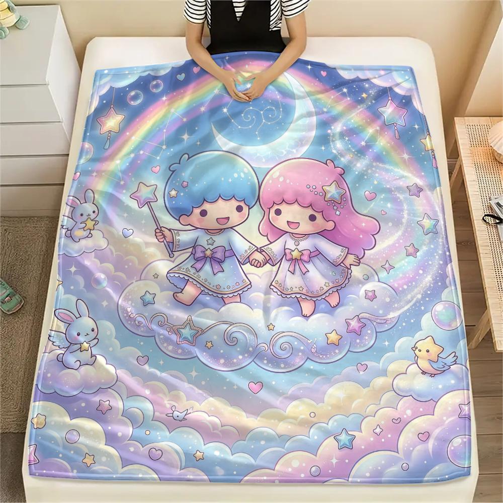 1PC Little Twin Stars Print Flannel Blanket, High quality All Seasons, Home Decor, Warmth and Comfort, Perfect for Christmas Gifts