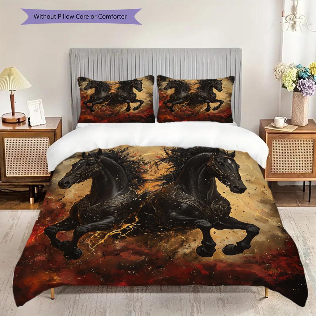 Set Copripiumino Trapuntato con Motivo a Cavalli Federa Decorazione per la Casa Regalo di Compleanno (1 * copripiumino + 2 * federa, senza nucleo)