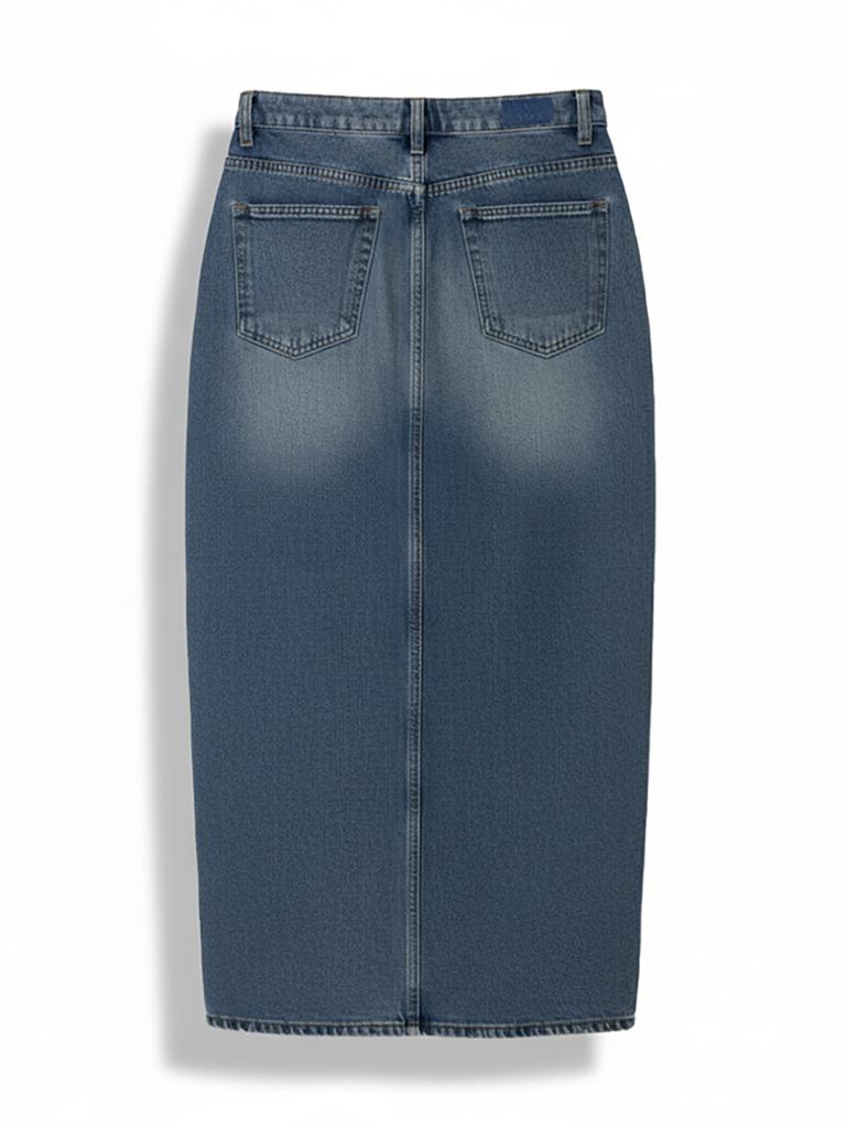 Chaenseseunoi Front Slit Denim Long Skirt (Classic Blue)/W254Pt08