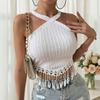 Women's Tassel Sexy Neck Vest Summer Design Short Sleeveless Top