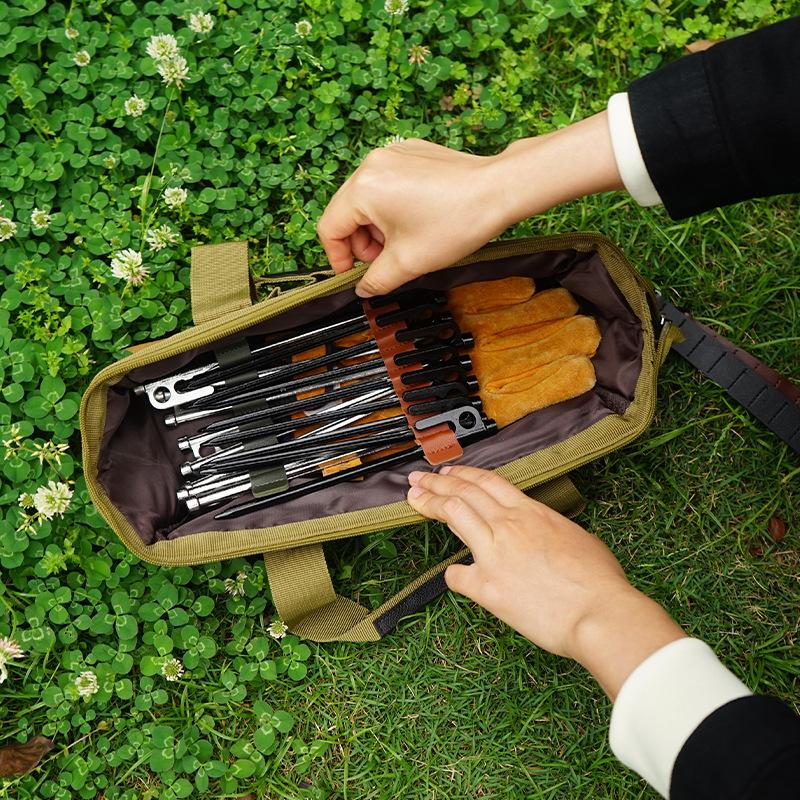 CLS 8-hole Ground Nail Storage Chain PU Leather Portable Tent Nail Storage Bag Outdoor Camping Nail Bag Storage Accessory Chain