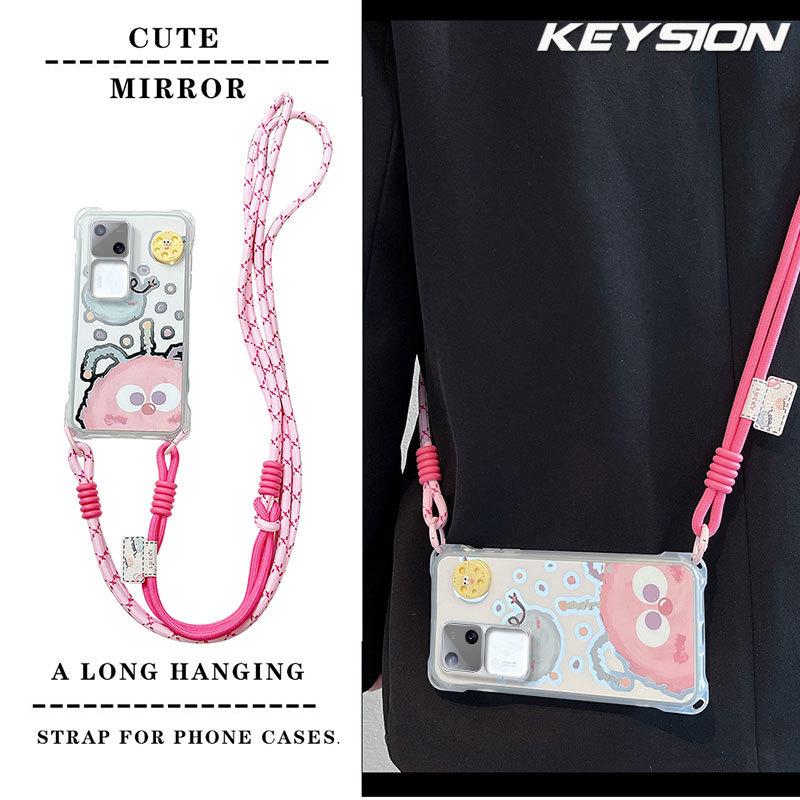 

KEYSION Crossbody Strap Phone Case for VIVO V30 Pro 5G Cute Cartoon Long Lanyard Mirror Shockproof Cover for VIVO V30 5G V30 Pro for VIVO V30 Pro 5G