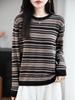 Retro Jacquard Striped Wool Blend Sweater - Women's Loose Casual Round Neck Long Sleeve Knitwear for Autumn/Winter