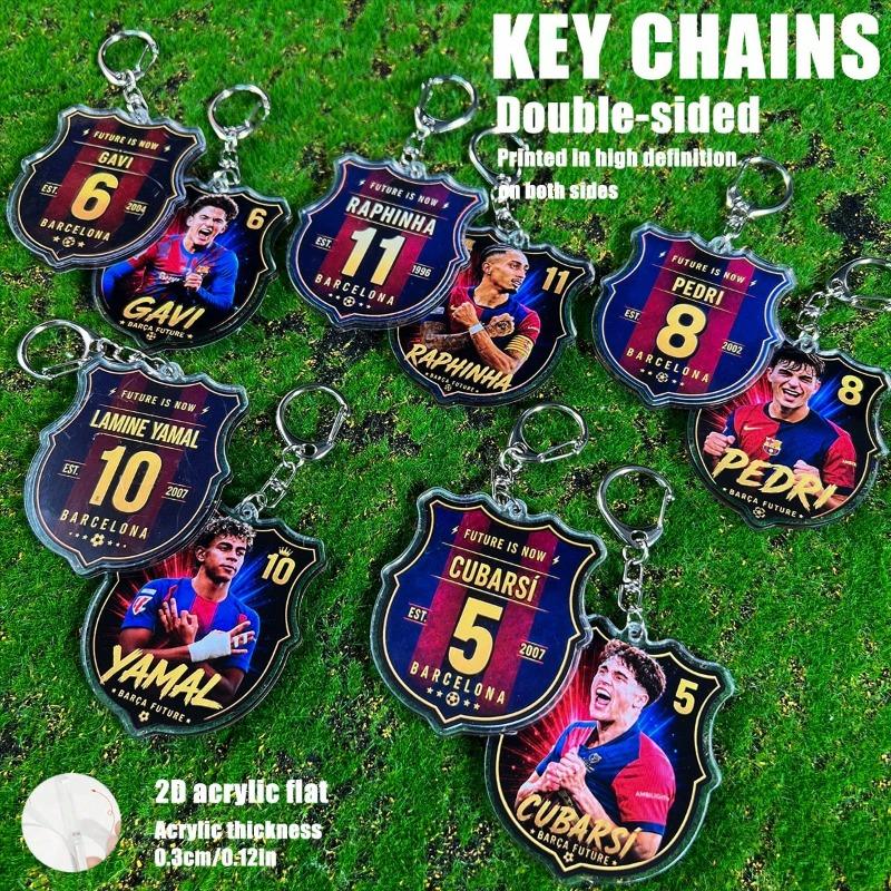 FC BARCA Acrylic Keychain – 2D Double-Sided Keyring for Bag, Keys, Backpack, Gavi Raphinha Pedri Yamal Cubarsi Football Pendant