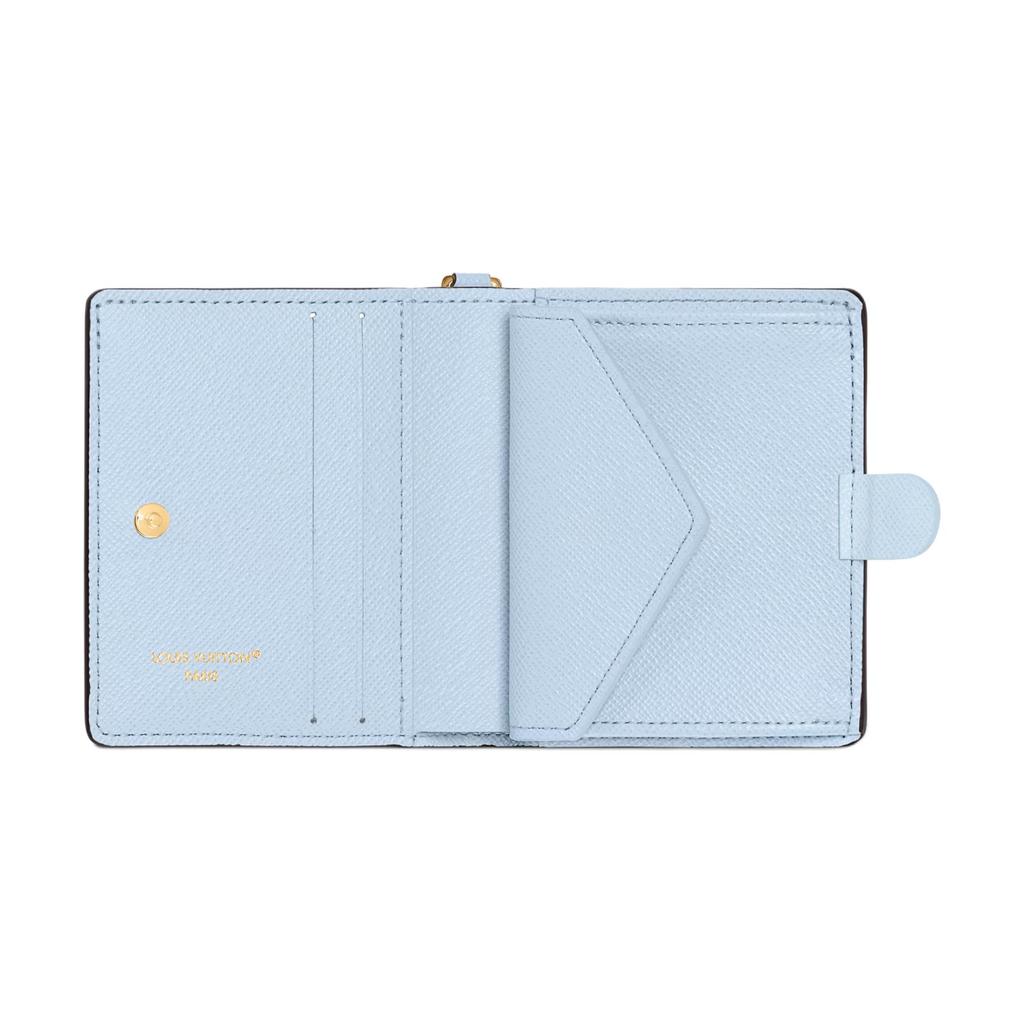 Louis Vuitton Charms Solid Color Letter Gold Hardware Pendant Coated Canvas Wallet Women Wallet Brown Blue M14613