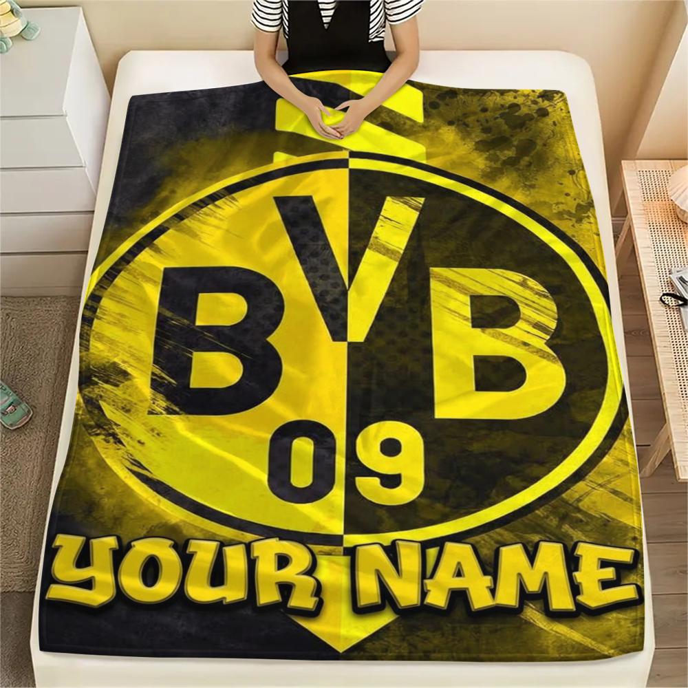 1PC Custom Name Borussia Dortmund Patterned Flannel Blanket Suitable For All Seasons for Home Decor Warmth and Comfort Gifts Holiday Present