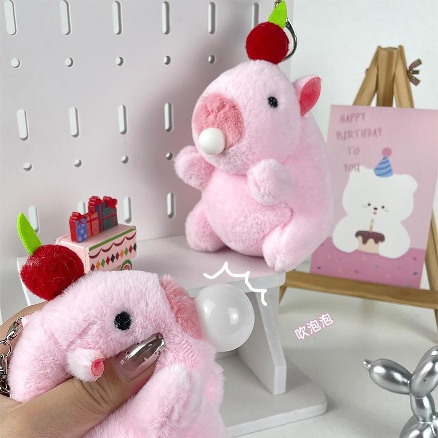 Delightful Bubble Blowing Capybara Plush Keychain Soft And Cuddly Apple Design For Kids