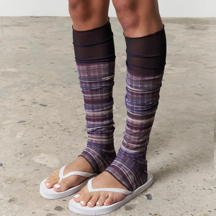 Dark Tartan Mesh Leg Warmers, Long