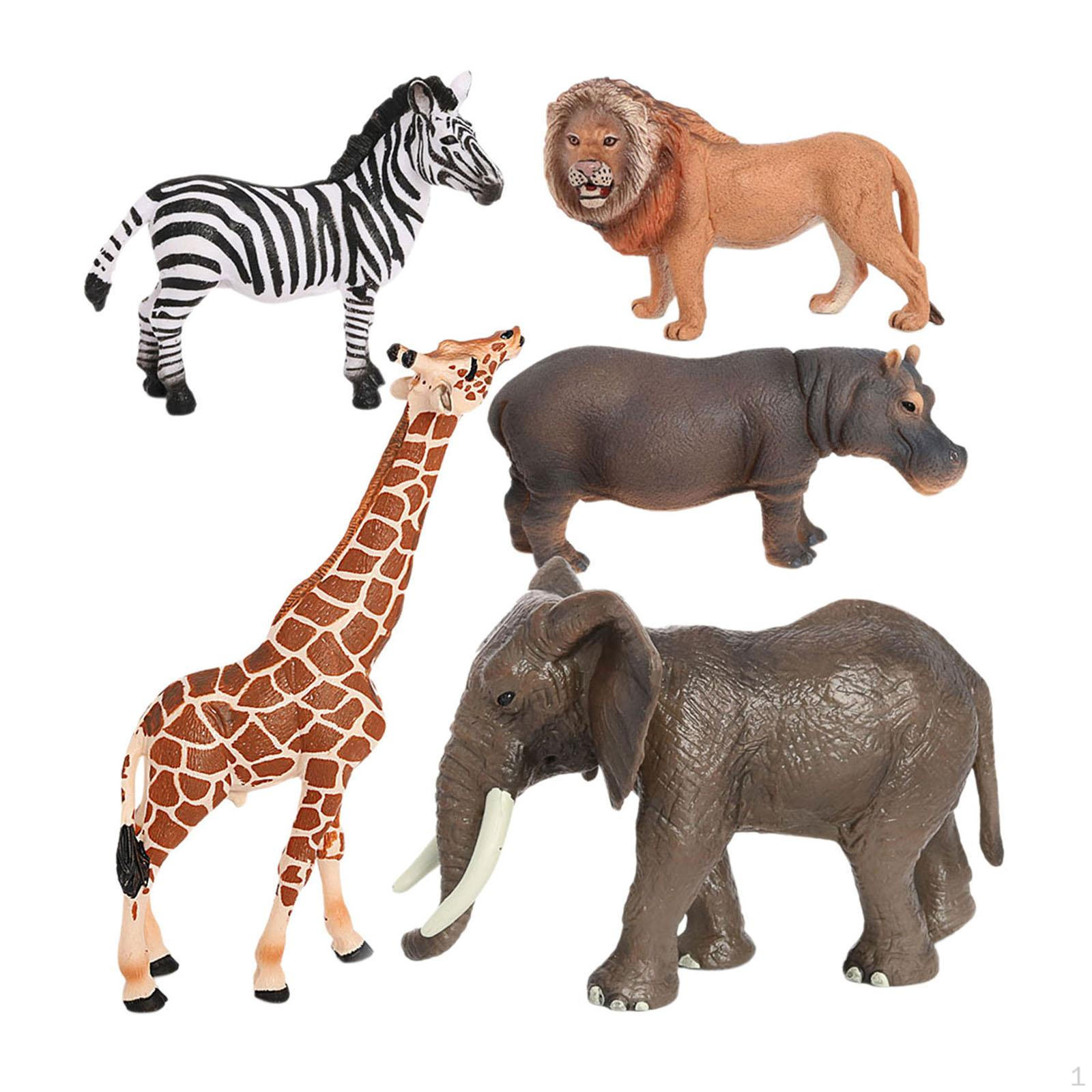 5Pcs Wildlife Animals Figure Toy Figurines, Lifelike Elephant Early Educational Jungle
