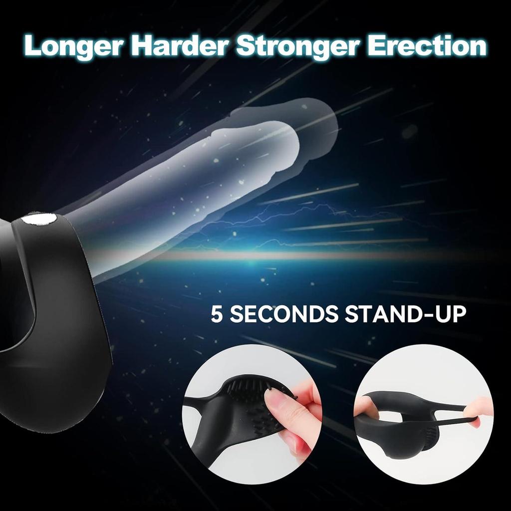 Vibrating Penis Ring with 2 Motors, Stretchable Silicone Cock Ring with 10 Vibration Modes for Penis Testicles Stimulation,Sex Toy for Men
