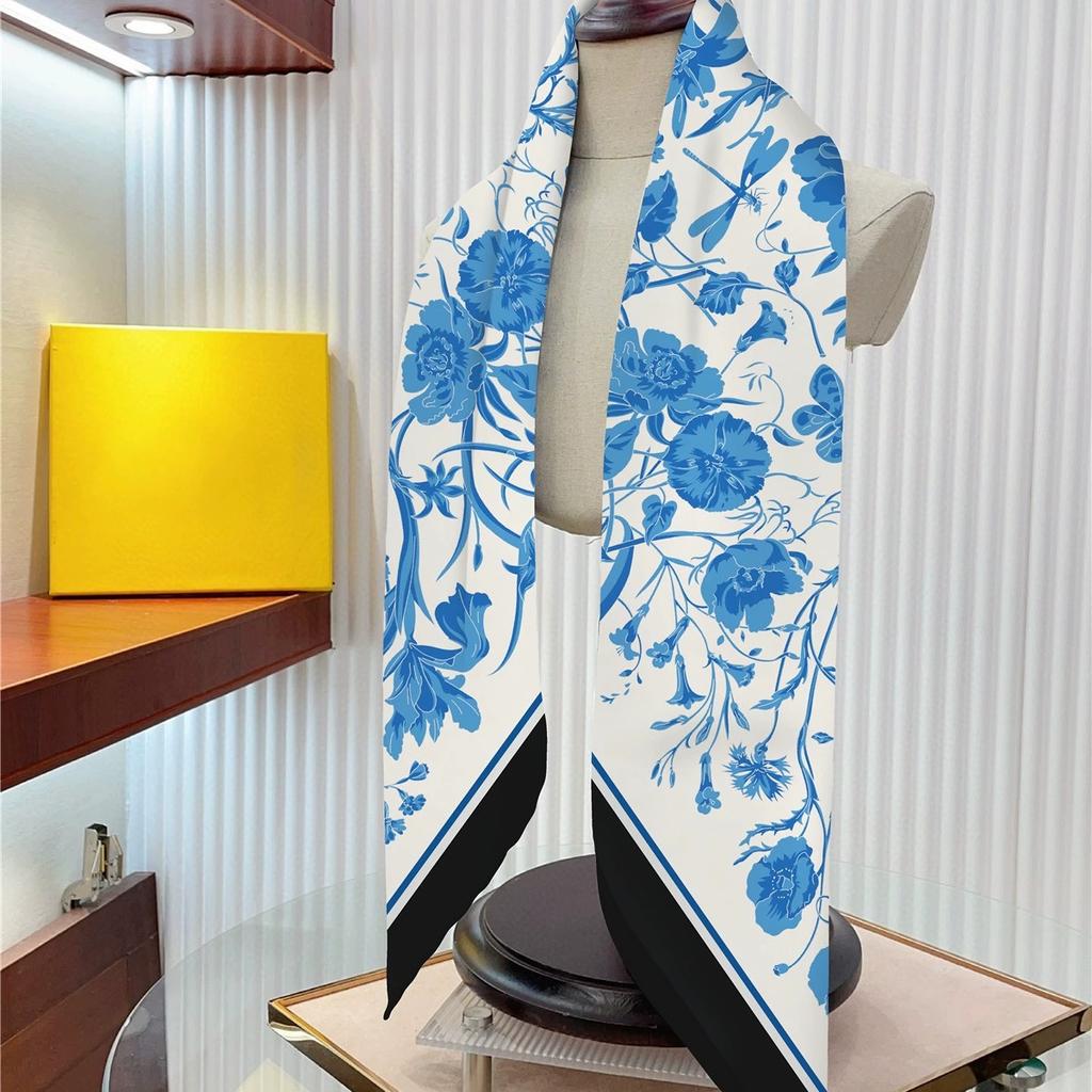 90cm Korean Style High-quality Twill Silk Rose Flower Printed Square Scarf for Women Elegant Small Floral Scarves