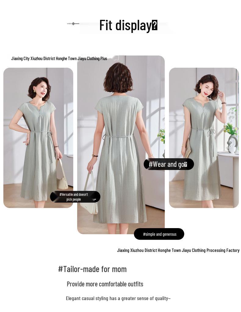 2026 Summer Cotton Linen Dress for Middle-aged Women – Elegant, High-class Long Skirt