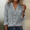 Women Shirt V Neck Long Sleeve Button Down Spring Summer Casual Tops