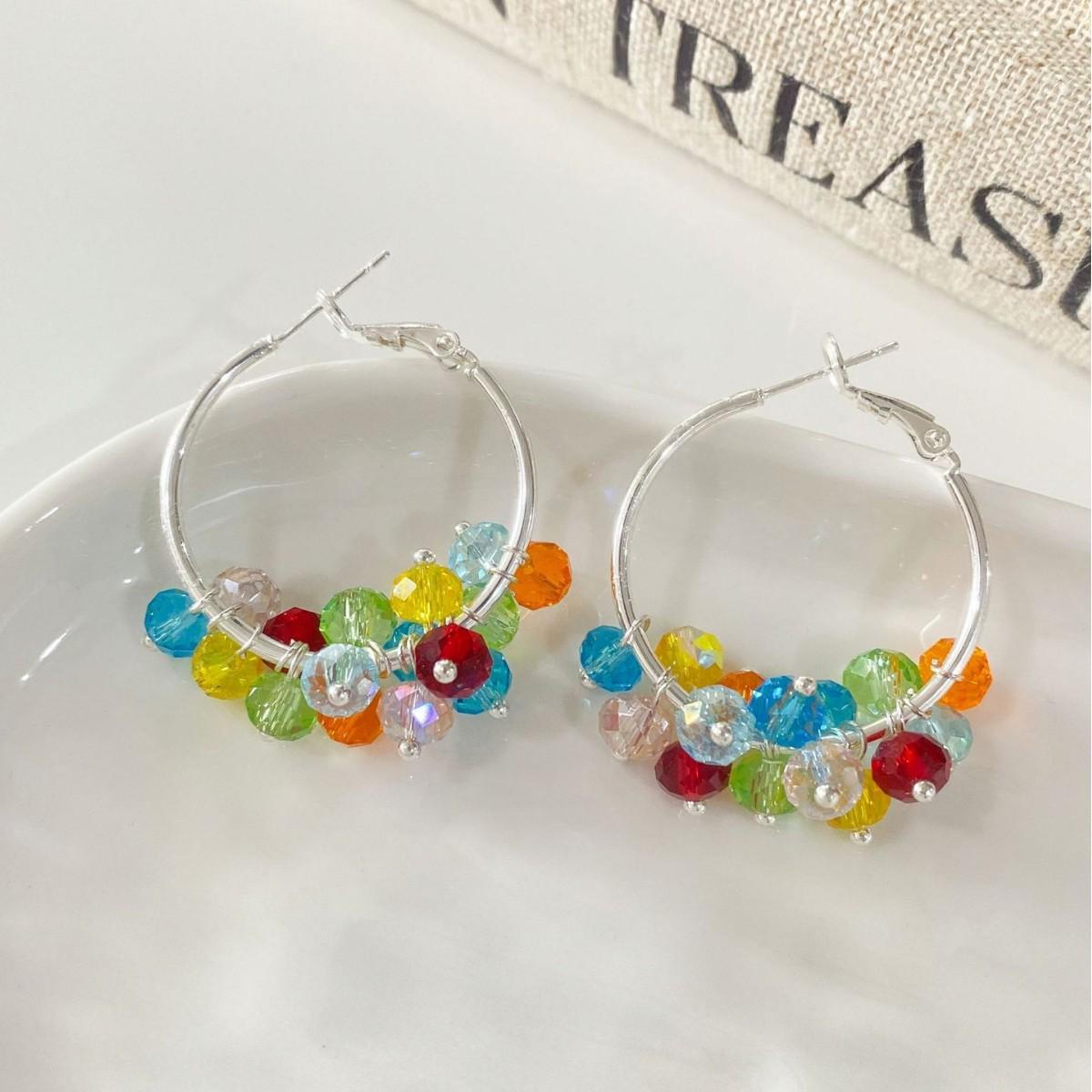 Summer Crystal Beaded Round Earrings: Women s Vacation Style, Simple & Fresh