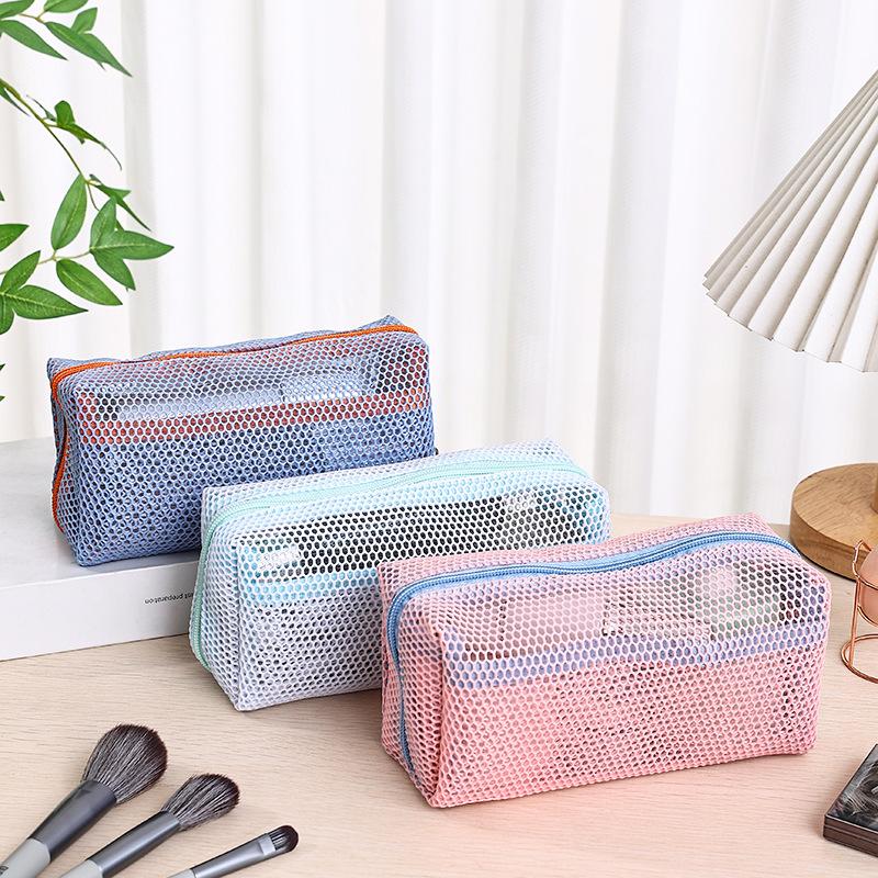 1PC Travel Black Mesh Cosmetic Bag Zipper Makeup Bag For Women Wash Toiletry Bag Makeup Organizer Portable Storage Pouch