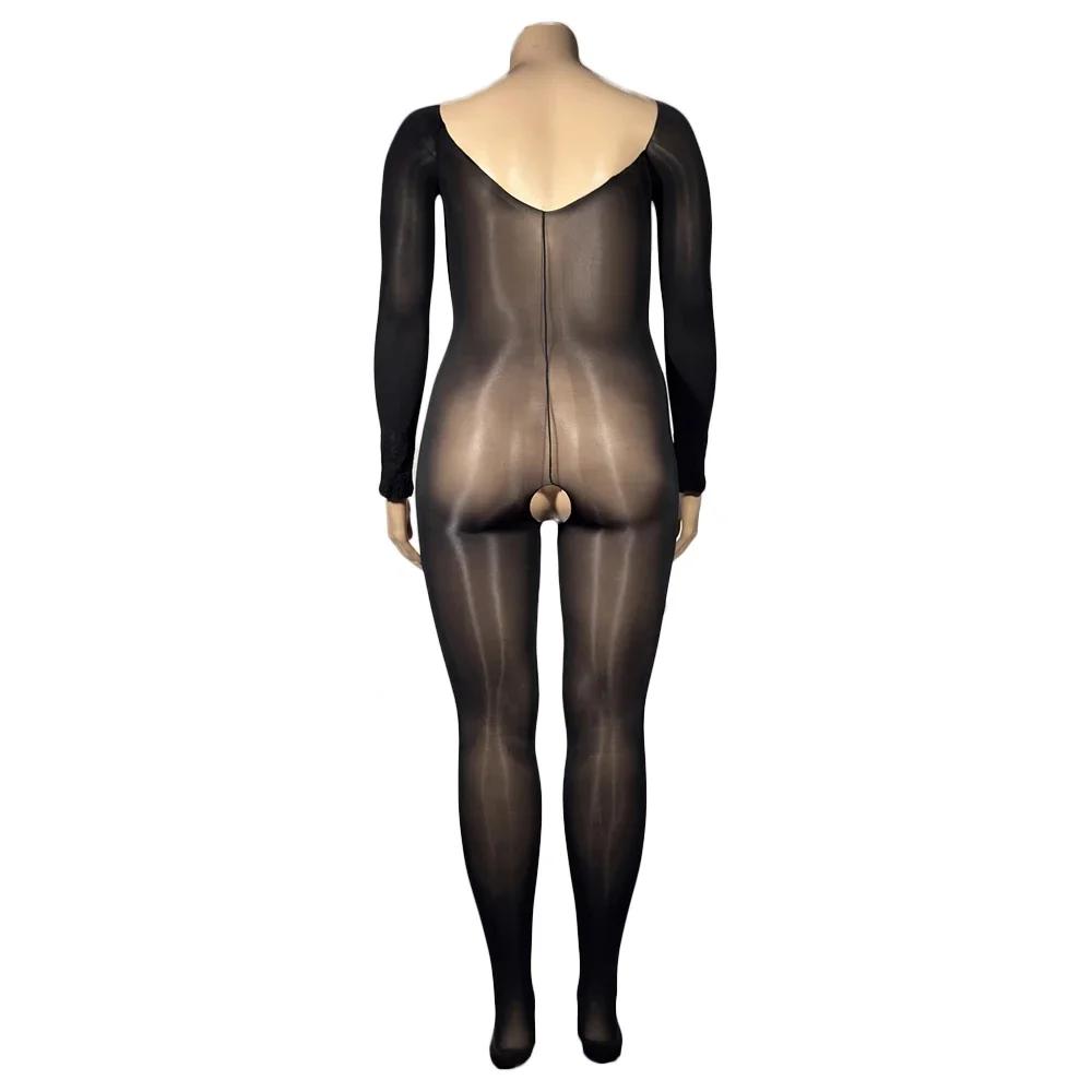 High Elastic Unitard Fashion V Neck Bodysuit Women 912 Pin Oil Shiny Jumpsuit Sheer See Through Shaping Wear Leotard