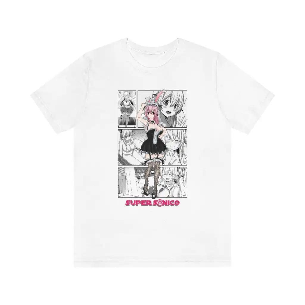 Super Sonico Pink Bear T-Shirt, Unisex Virtual Idol Anime Streetwear Tee, 100% Cotton Casual Short Sleeve Top