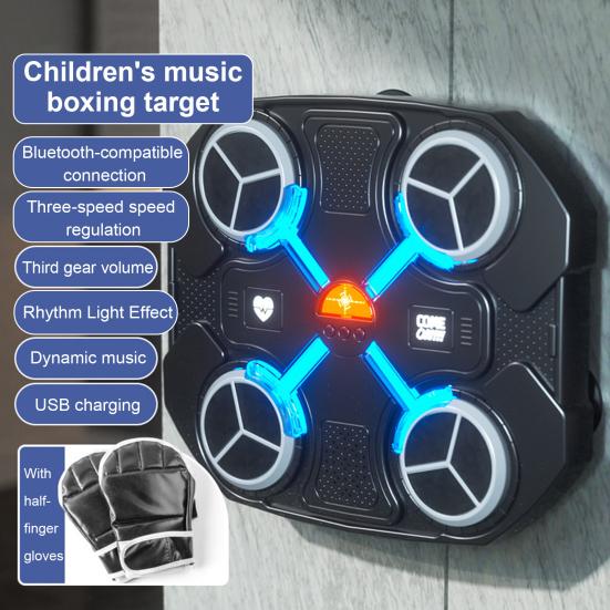 1 Set Music Boxing Machine Wall Mounted Bluetooth-compatible Adjustable Smart LED Boxing Training Target Punching Pad Home Gym Workout Equipment