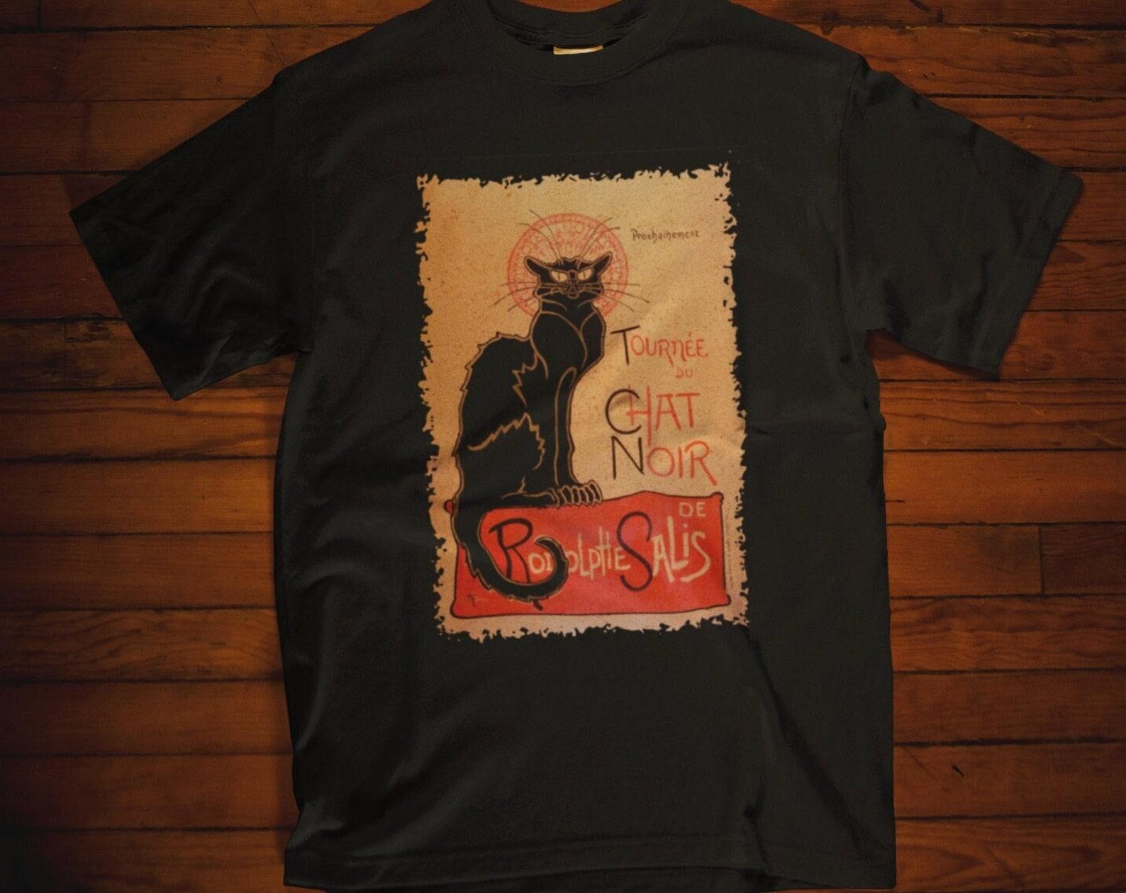 Le Chat Noir Vintage Shirt Poster Vintage French Poster Tee Black Cat Vintage Poster Paris Shirt by Théophile Alexandre Steinlen Gift Idea S