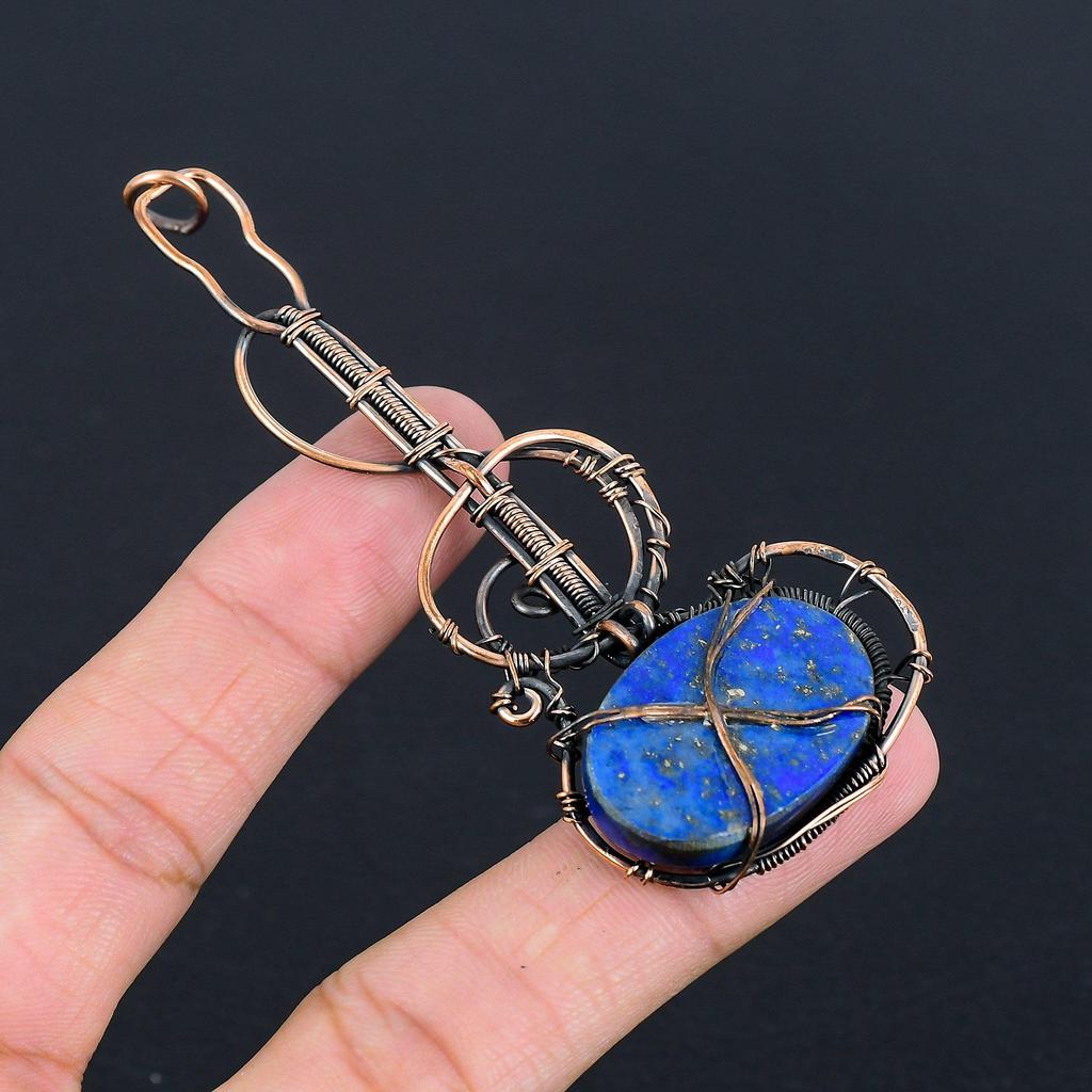 Lapis Lazuli Pendant Handmade Gemstone Jewelry, 999 Copper Wire Wrapped Pendant ,Unique Design Jewelry Pendant