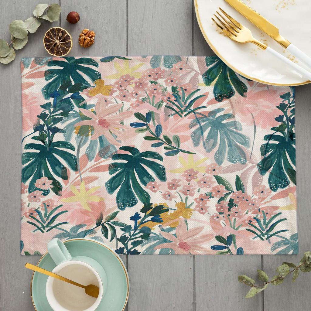 Bohemian Floral Pattern Placemat Kitchen Decor Cotton Linen Boho Dining Table Mats Coaster Pad Bowl Coffee Cup Mat 40X30cm