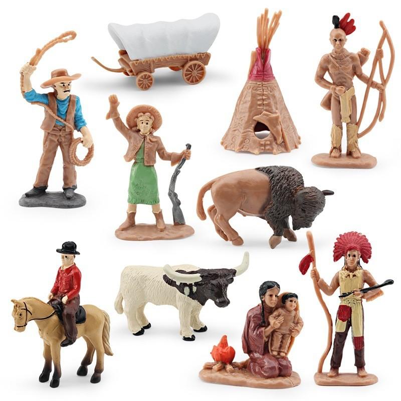 Realistic Wild West Character Model Set Including Chief Warrior Cowboy And Indian Woman