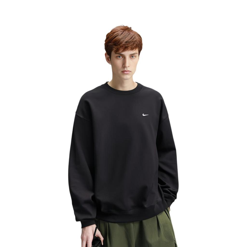 Nike Solo Swoosh Solid Color Pullover Fleece Lined Sweatshirt Men's Black DX1362-010