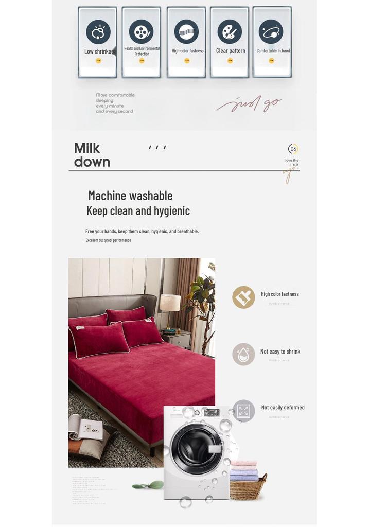 Solid Color Crystal Velvet Fitted Sheet Set - Single Piece Bed Sheet with Mattress Protector