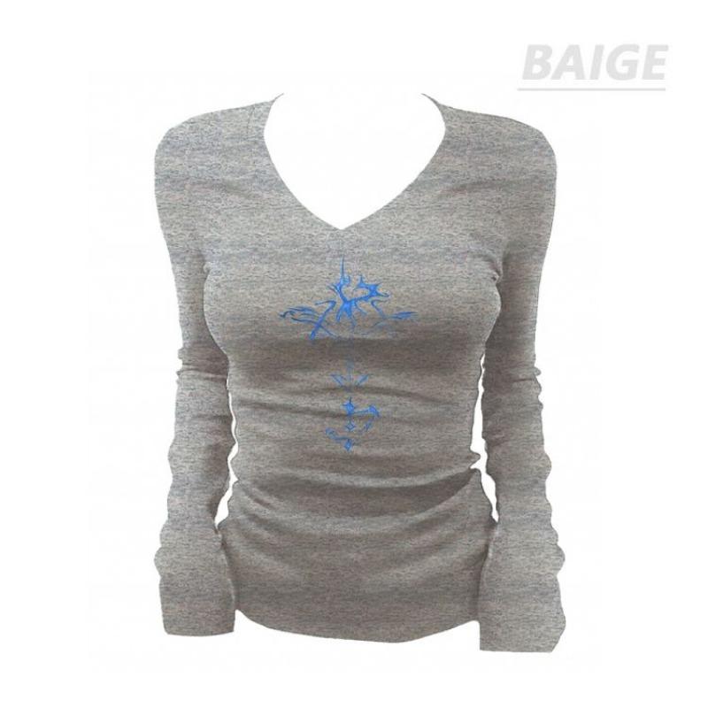 

V-neck Long Women s Pullover Geometric Long-sleeved Fashionable Casual Bottoming Shirt Top S серый