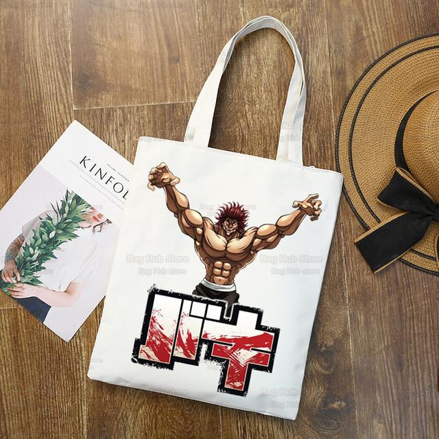 Yujiro Baki Hanma Canvas Shopping Shoulder Bag Eco Grappler Fighting Fighter Anime Handbag Tote Reusable Grocery Shopper Bags