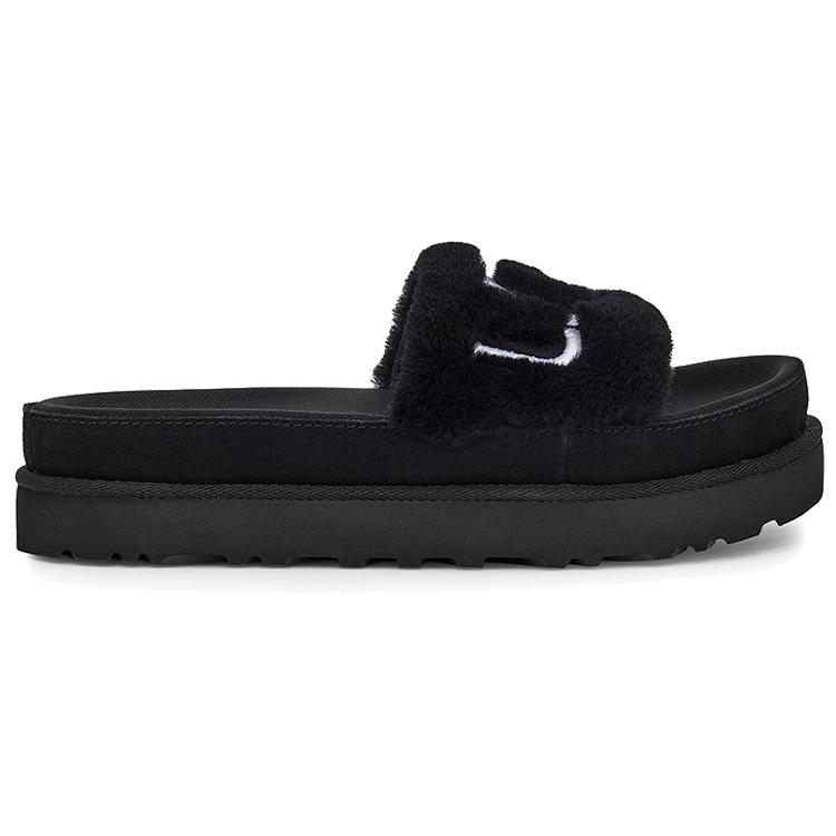 UGG Laton Fur Slide Black Slippers Women's 1111236-BLK