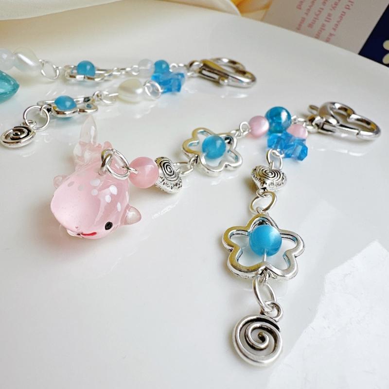 Lovely Whale Pendant Keychain Ornament Sea Animal Beaded Key Chain Fashionable Decoration for Phones Bags Cameras