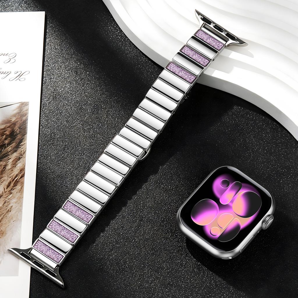 Rhinestone Piano Link Metal Watch Band, Luxury Strap for Apple Watch Series 1-11 38/40/41/42/44/45/46/49mm, Women Replacement Wristband