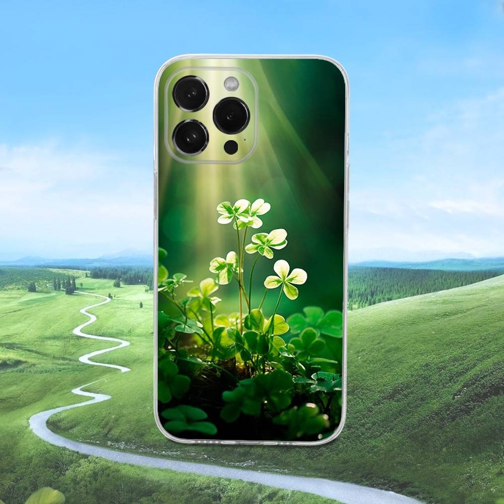 Four Leaf Clover Plant Phone Case For iPhone 16,15,14,13,12,11 Pro,Max,Plus,X,XS,XR,SE,Mini Transparent Silicone Soft