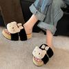 Popular black retro French thick-soled fluffy slippers women's 2025 new autumn and winter wear with skirts cute slippers