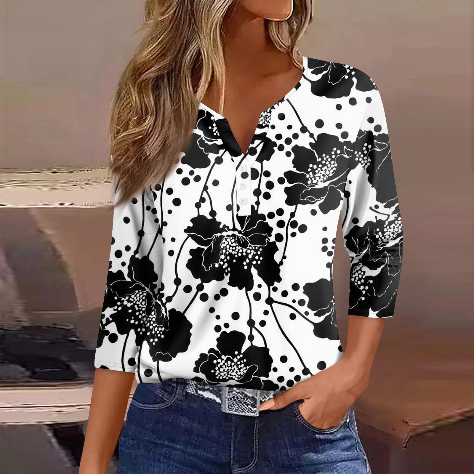 

Женский модный повседневный женский топ с v-образным вырезом и рукавами три четверти с принтом и узором XXXL белый