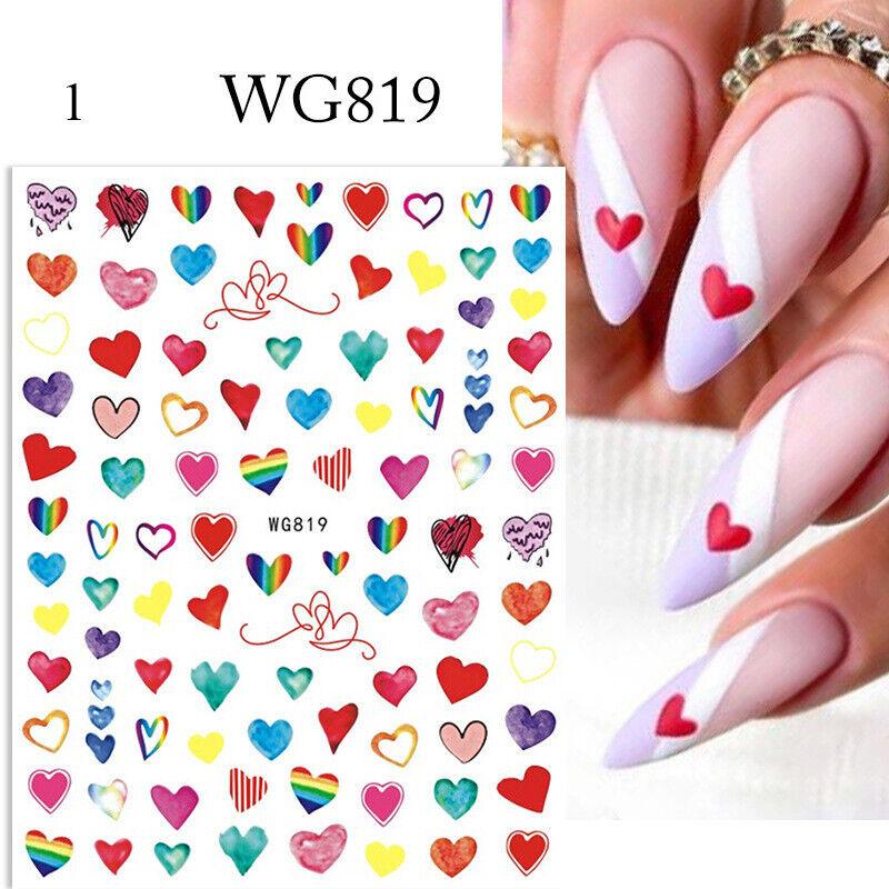 Nägel Aufkleber Kunst Aufkleber Tipps 3D selbstklebende Valentinstag Herz Maniküre ;