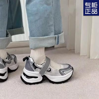 2025 Spring and Summer Round Head Velcro Sports Sandals Color Matching Mesh Light Mouth Single Shoes Thick Sole Heightening Bag Head Dad Shoes