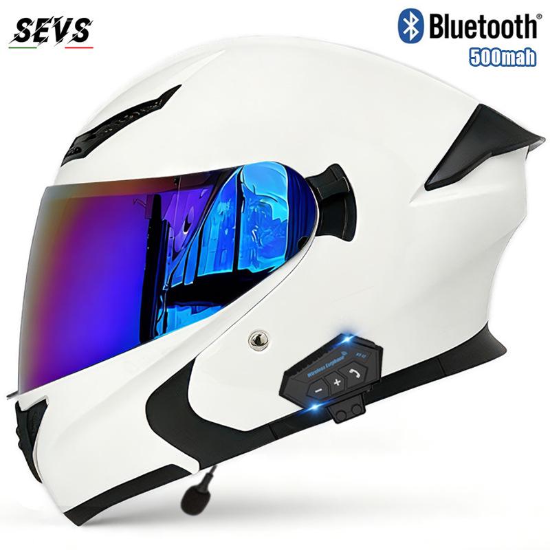 All-Season Universal Flip-up Motorcycle Helmet with Double Visor and Bluetooth Earbuds for Men and Women
