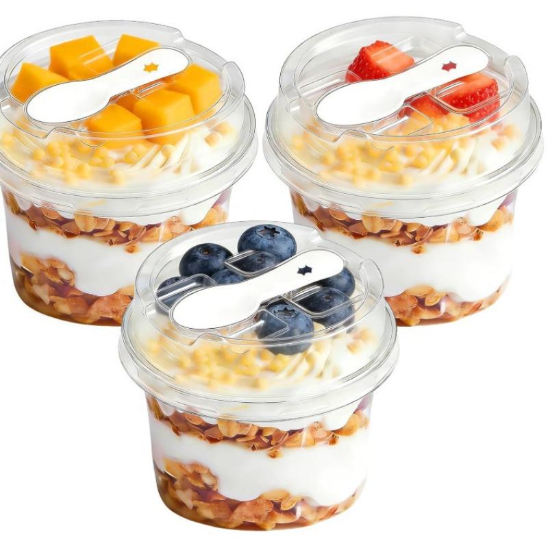 10 Pezzi Tazze Monouso per Budino Leggere Rotonde Trasparenti con Coperchi Cucchiaini per Picnic all'Aperto Servizio Yogurt Dessert