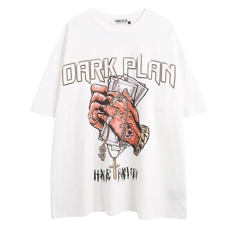 

Hip Hop Street Dance Vintage Holding Dollar in Hand Funnly Print Tee Short Sleeve 100%Cotton Men s T Shirt Casual Gym Tops XXXXXL білий