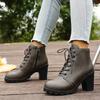Women's Wide Width Chunky Heel Boots, Lace Up Ankle Booties Martin Style, European Thick Sole Winter Shoes for Women