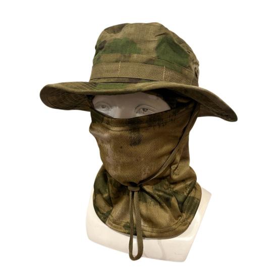 Camouflage Sonnenhut mit Sturmhaube Gesichtsmaske, UV-Schutz Herren Hut mit breiter Krempe, Atmungsaktiver Fischerhut für Outdoor Angeln Wandern Radfahren