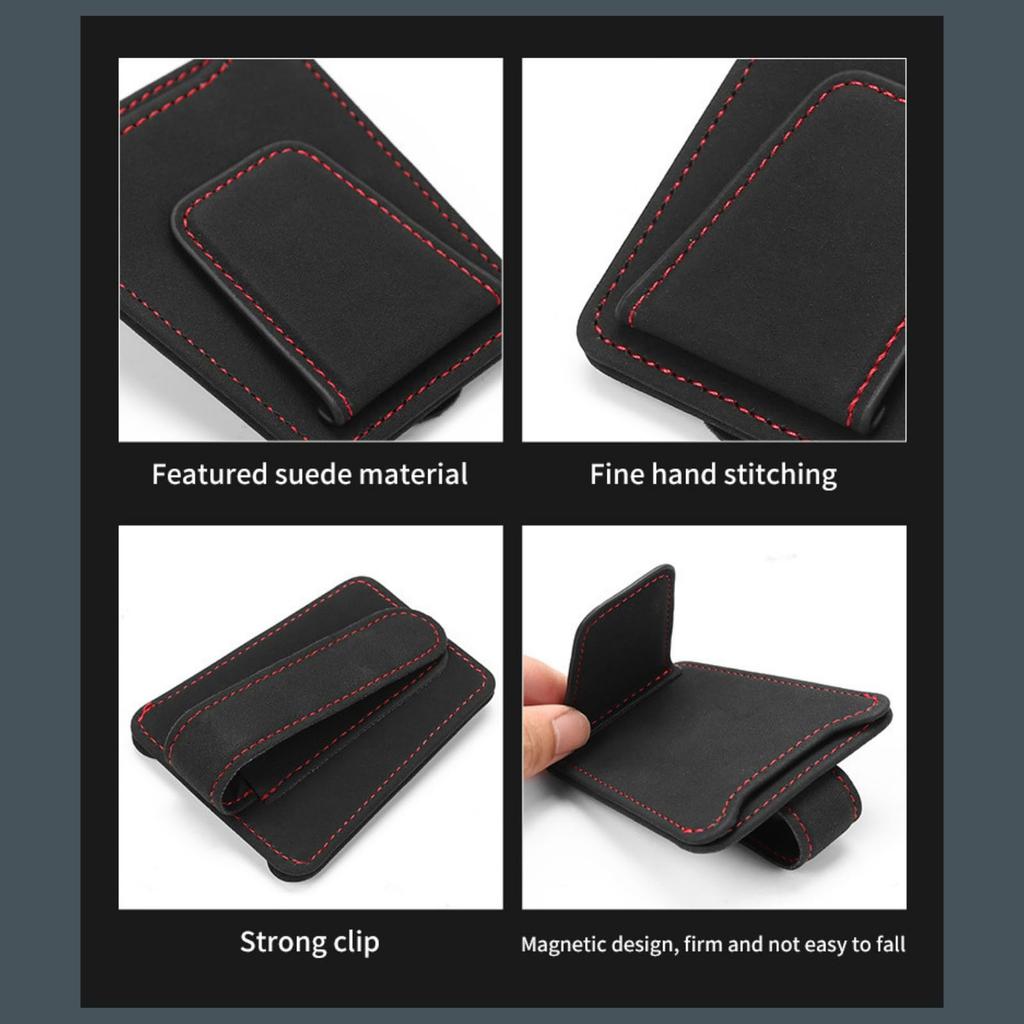 KaminoKa Sunglasses Holder Eyeglass Holder Sun Visor Storage Card Case Ticket Holder (Beige)