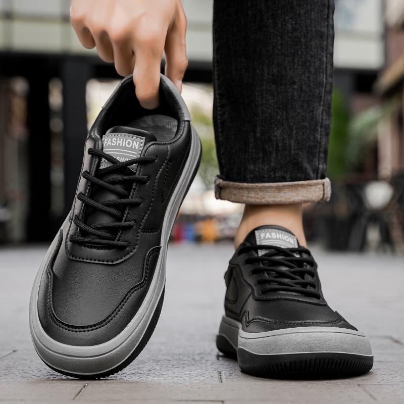 Fashion High Quality Men Casual Leather Board Shoes Lace-Up Skateboard Shoes Suitable Outdoor Leisure Activities Walking Jogging Shoes