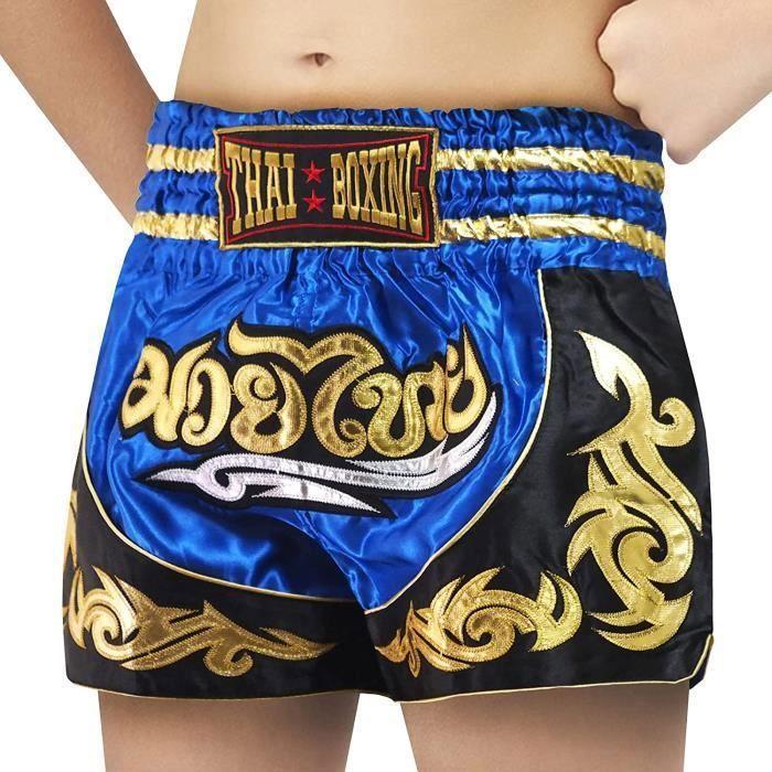 Kinder Short - THAI Boxen Kickboxen - Farbe Blau - Größe 12-14 JAHRE - 100% Satin Polyester