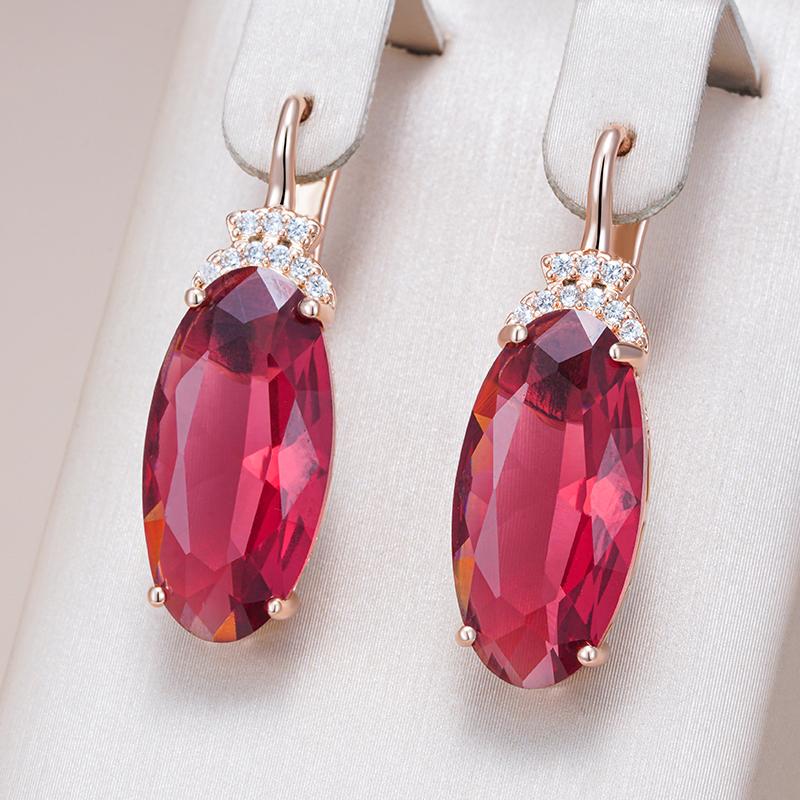 Oval Red Zircon Women Dangle Earrings Golden Anti Allergic Large Zircon Luxury Costume Jewelry