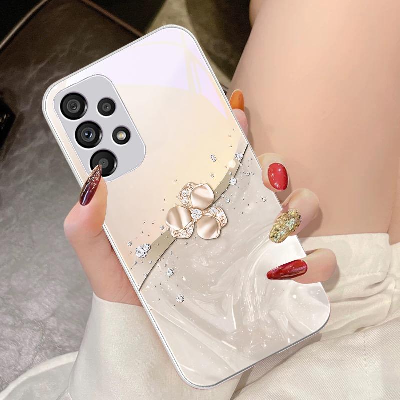Diamond Like Floral Knot For Samsung Galaxy S10 4G S20 11E 30 S21 22 S24 Fe Pro S23 S25 Ultra 5G S9 Tempered Glass Phone Case