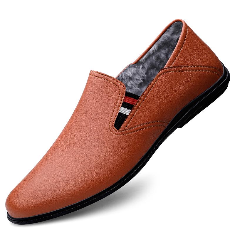 Men s Casual Cowhide Loafers – Round Toe, Slip-On, Low-Top Leather Driving Shoes 39